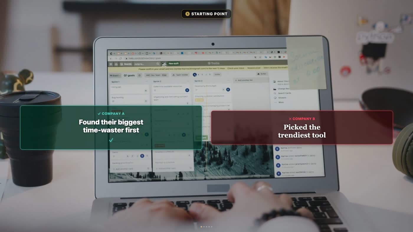 Comparison: Company A found their biggest time-waster first, Company B picked the trendiest tool
