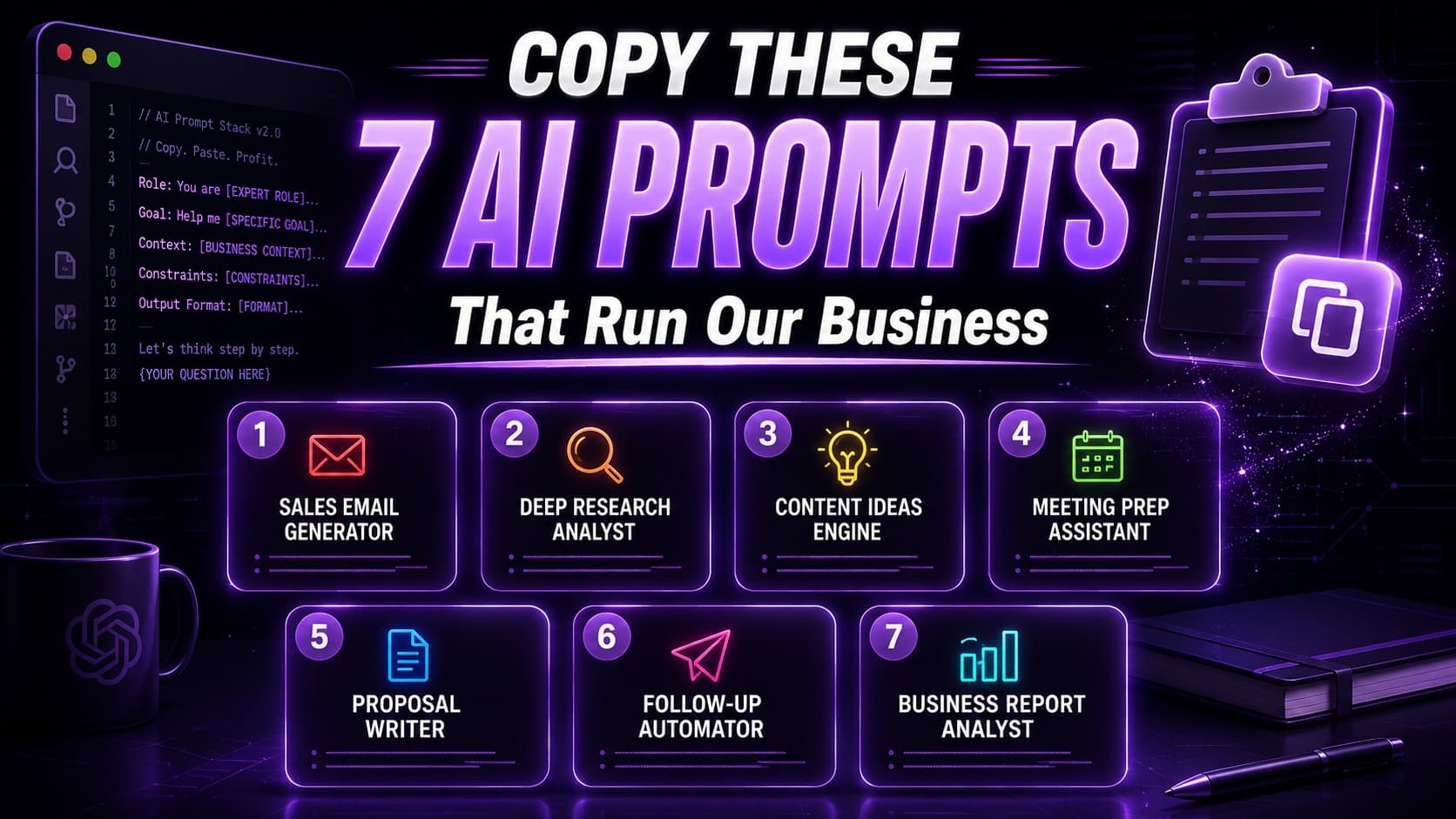 The 7-prompt AI stack that runs an entire business — sales, research, content, meetings, proposals, follow-ups, reporting